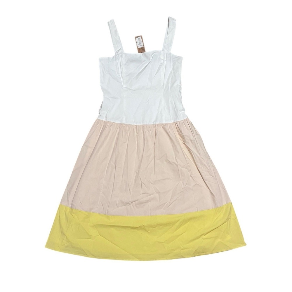 Cremieux Anna Midi Dress Ivory Khaki Yellow Colorblock Cotton Blend Size 6 NWT